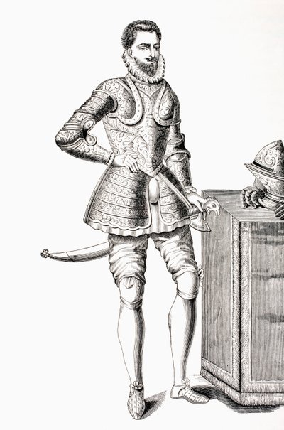 Francis, Duke of Anjou and Alencon, dressed in 16th century damascene armour, from 